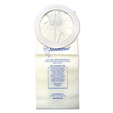 Janitized Vacuum Filters Designed to Fit Most Commercial 10 Qt. Backpack Vacs, PK10 PK JAN-PTMV-2(10)